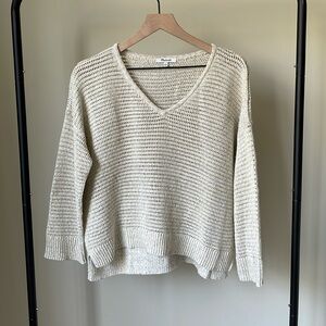 Madewell Marled Seville V Neck Pullover Sweater in Beige